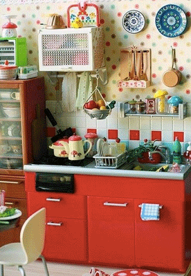 gambar kitchen set merah