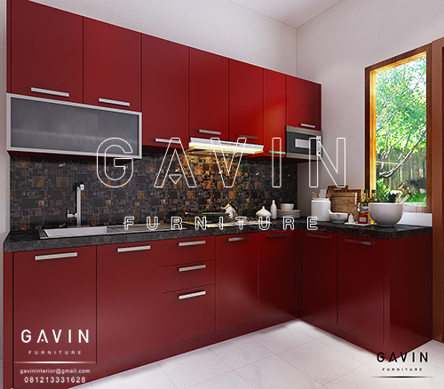  Gambar Kitchen  Set  Minimalis Merah Maroon Di Kebagusan 