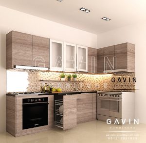 contoh design kitchen set minimalis modern letter L Q2603