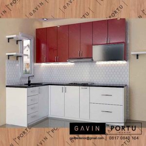 buat kabinet dapur merah putih minimalis di Depok id3280