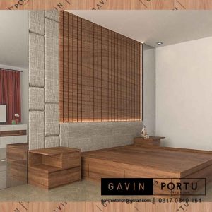 design ranjang tempat tidur lengkap dengan headboard custom di Gavin id3313