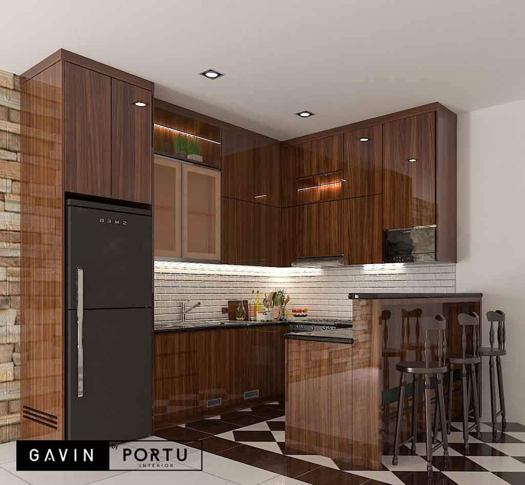View Detail Baru Model Kitchen Set HPL Coklat Glossy Project Tebet ... Daryl Interior